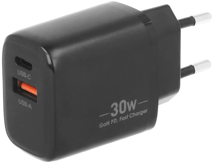 Įkroviklis Movano GaN 30W USB-C PD + USB-A (juodas)