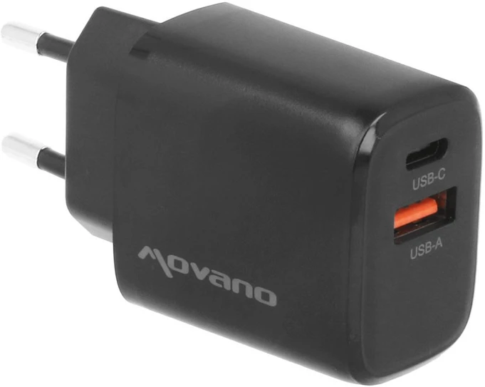 Įkroviklis Movano GaN 30W USB-C PD + USB-A (juodas)