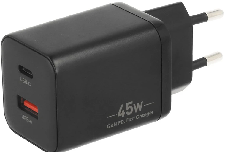 Įkroviklis Movano GaN 45W USB-C PD + USB-A (juodas)