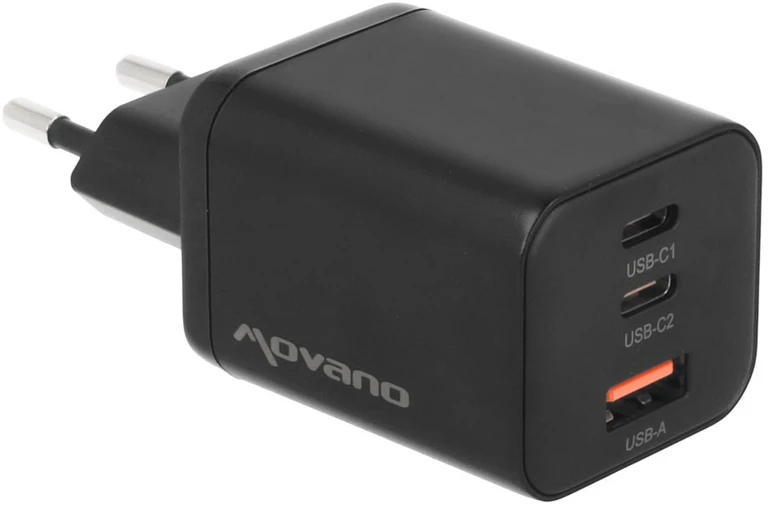 Įkroviklis Movano GaN 65W 2x USB-C PD + USB-A (juodas)