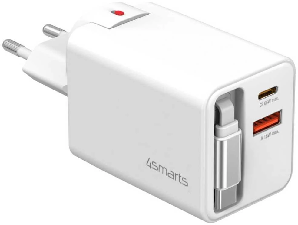 Įkroviklis jungiama į tinklą 4smarts Flex Jojo 65W GaN 2xUSB-C + USB-A balta