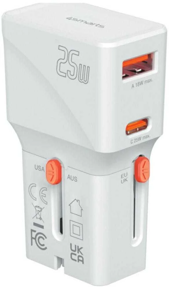 Įkroviklis podróży 4smarts World Travel Adapteris Nomad Pocket 25W USB-C/USB-A baltas