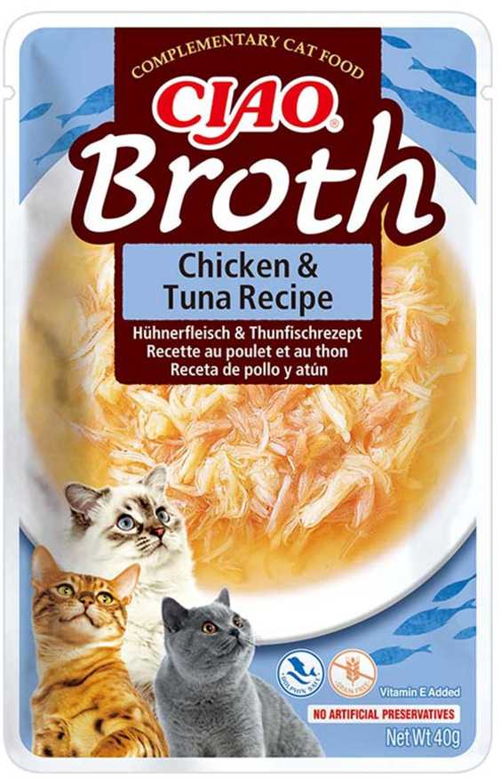 INABA Ciao Broth with vištiena, lašiša, tuna and scallop – skanėstas katėms – 24x40g