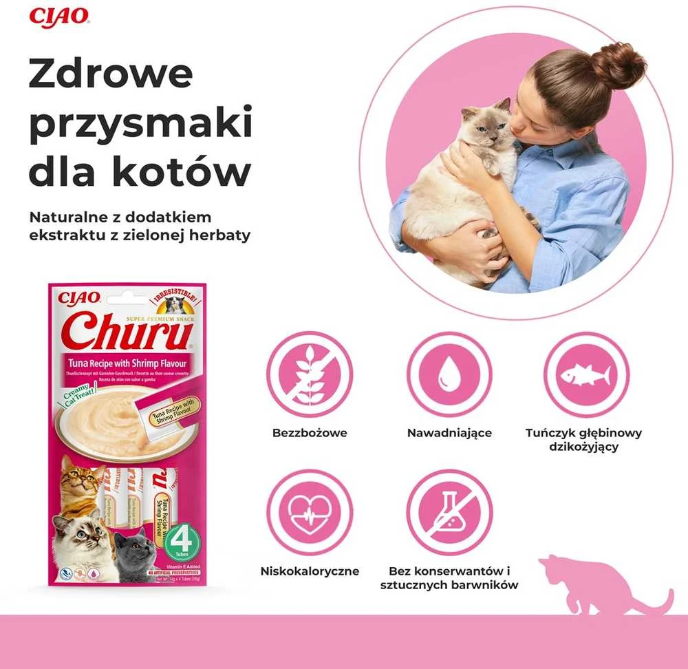 Kačių Skanėstai - Inaba Churu Tuno Ir Krevečių Skonio 4 X 14g