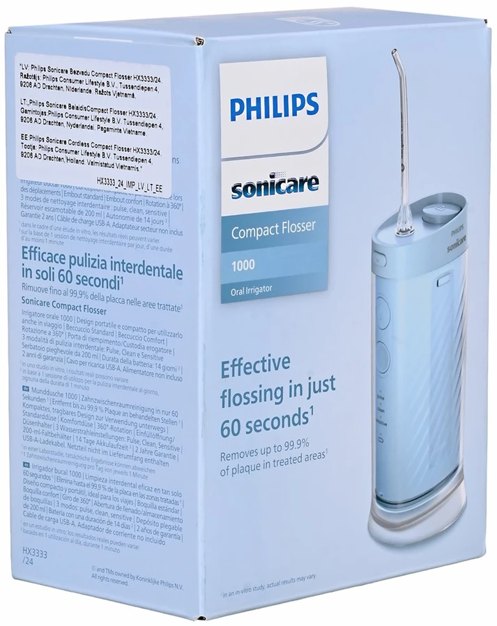 Burnos irigatorius Philips Sonicare Compact Flosser 1000 HX3333/24, mėlynas