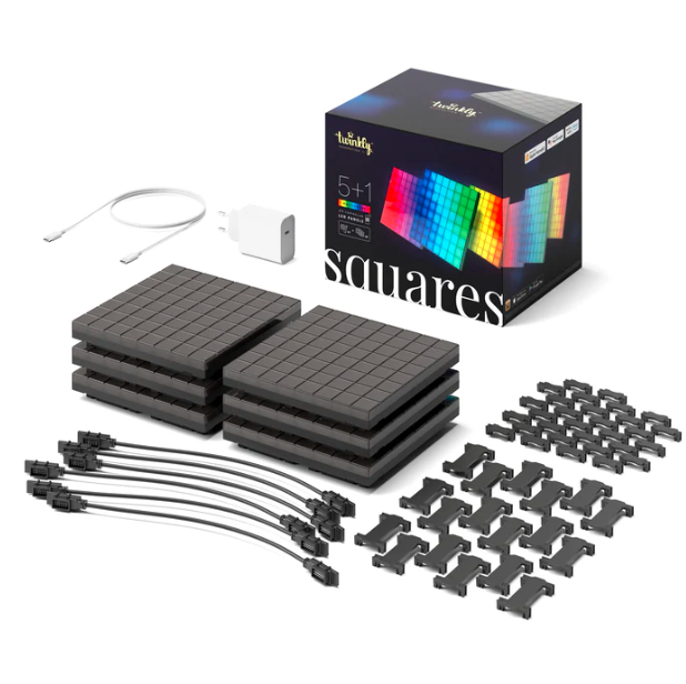 Išmaniosios LED plokštės Twinkly Squares (1 pagrindinė plokštė + 5 prailginimai) RGB, daugiaspalvės