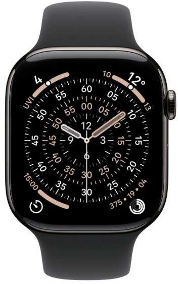 Išmanusis laikrodis Apple Watch series 11 gps + cellular, koperta 42 mm su tytanu w kolorze łupku, dirželis sportowy (juodos spalvos) - dydis m/l