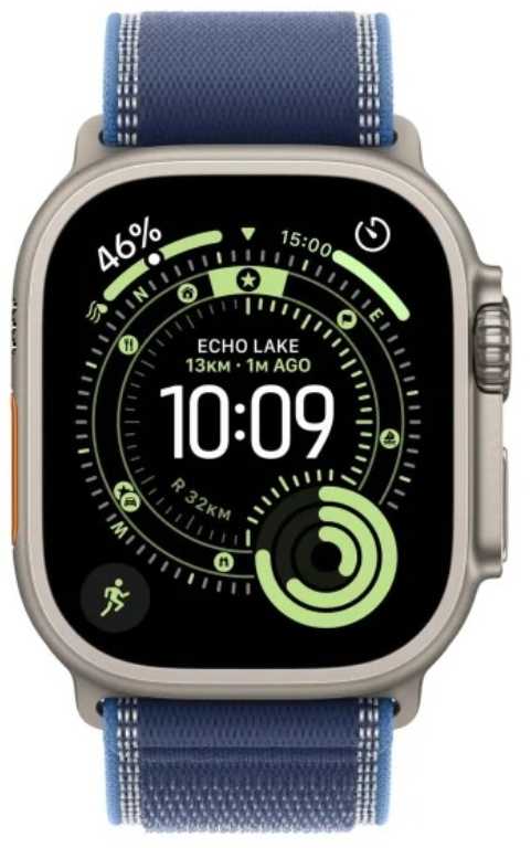 Išmanusis laikrodis Apple Watch ultra 3 gps + cellular, koperta 49 mm su tytanu w kolorze naturalnym, opaska trail w kolorze niebieskim/jaskrawoniebieskim - dydis m/l