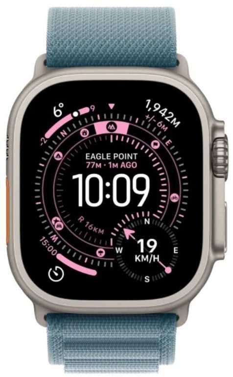 Išmanusis laikrodis Apple Watch ultra 3 gps + cellular 49mm koperta 49 mm su tytanu w kolorze naturalnym opaska alpine w kolorze jasnoniebieskim - dydis s