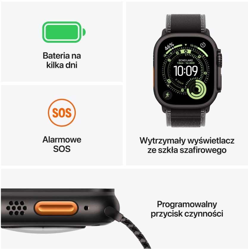 Išmanusis laikrodis Apple „Watch Ultra 3 GPS + Cellular“, 49 mm, juodas titano korpusas | Juodas „Trail Loop“ – S/M