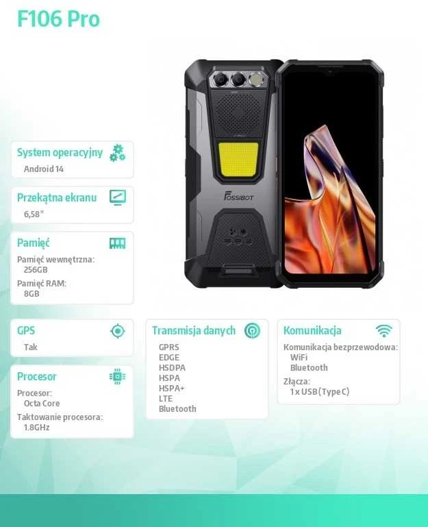 Fossibot „Išmanusis telefonas f106 pro“ juodos spalvos