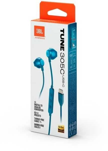 JBL TUNE 305C, AUSINĖS LAIDINĖS USB-C AUSINĖS SU AUKŠTA RAIŠKA, Mėlynas