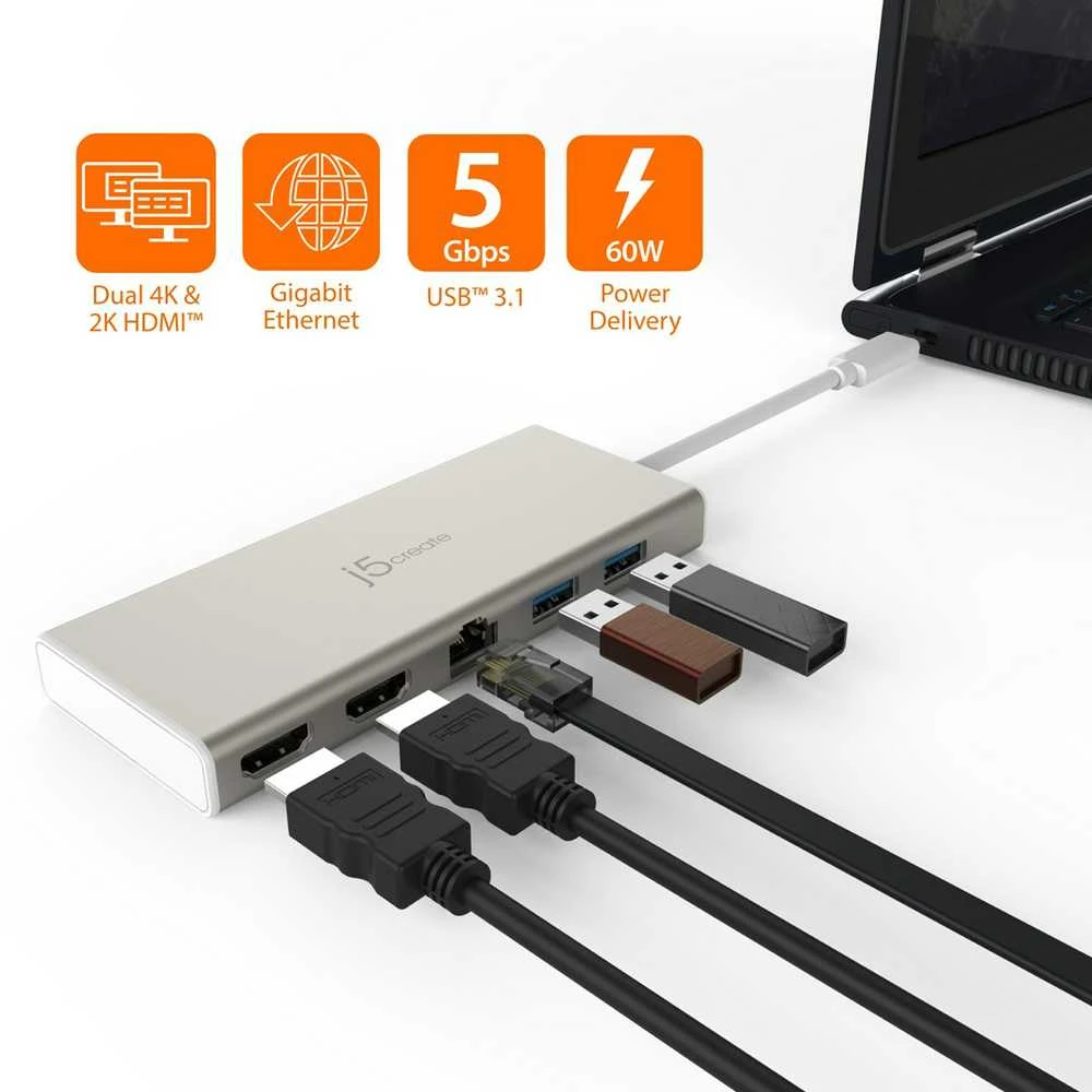 J5 Create J5create – USB-C dvigubas HDMI daugiafunkcis dokas