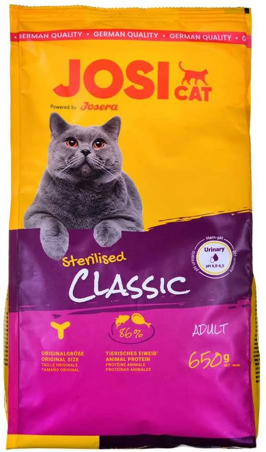 Josera JosiCat Sterilised Classic sausas pašaras katėms, 650 g