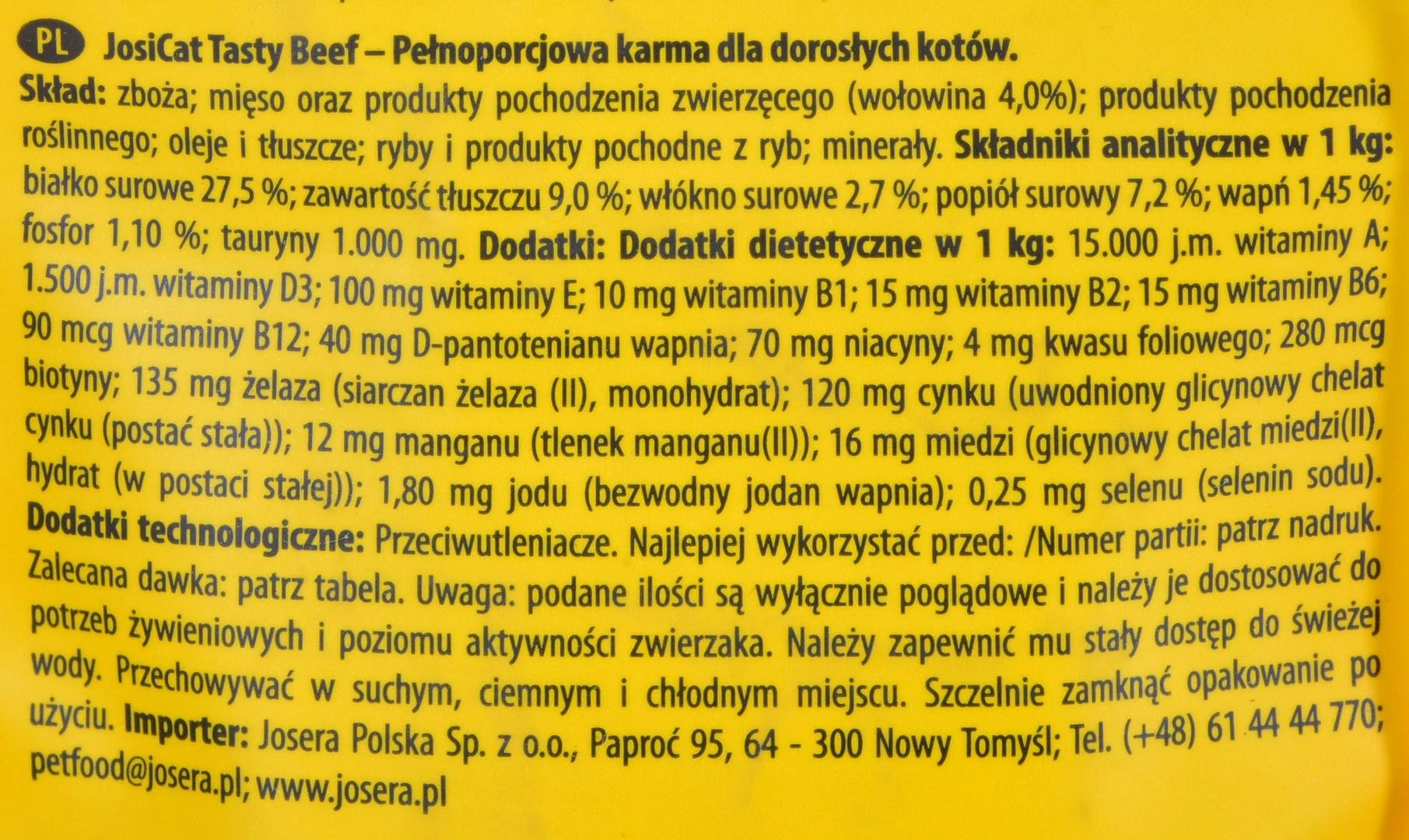 JosiCat Tasty jautiena sausas pašaras katėms su jautiena, 650 g