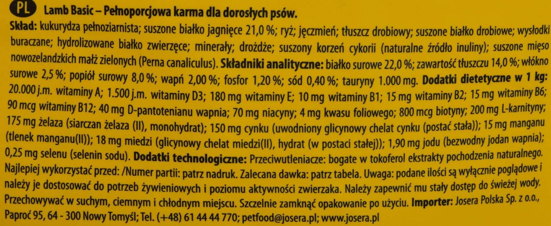 Josera JosiDog Lamb Basic Visavertis ėdalas suaugusiems šunims, 15 kg