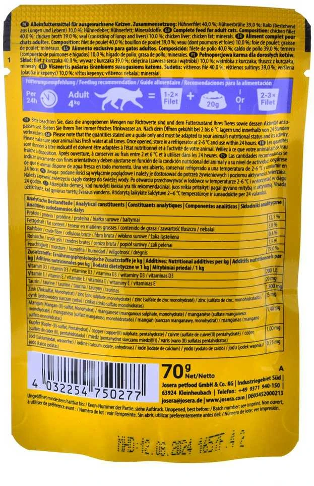 Kačių Maistas - JOSERA Vištienos Filė su Veršiena Drėgnas Maistas 70g Be Glitimo