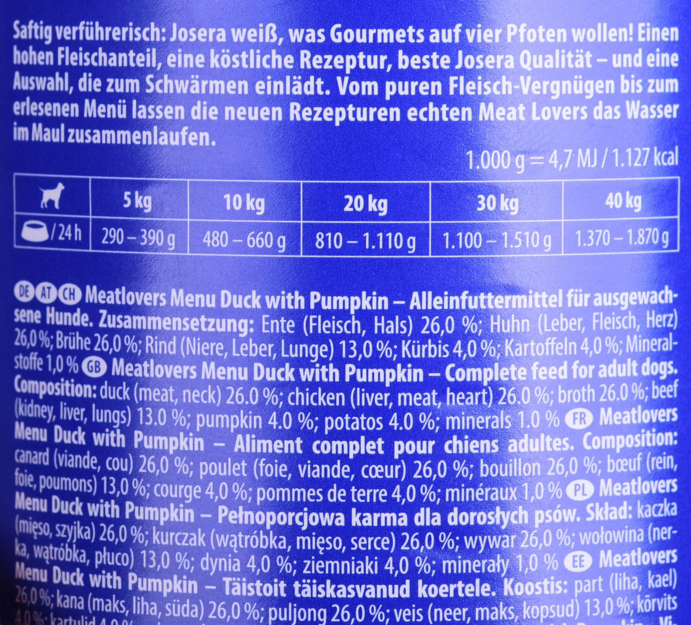 Josera Meat Lovers Menu antiena with moliūgas konservuotas pašaras šunims su antiena ir moliūgais, 400g