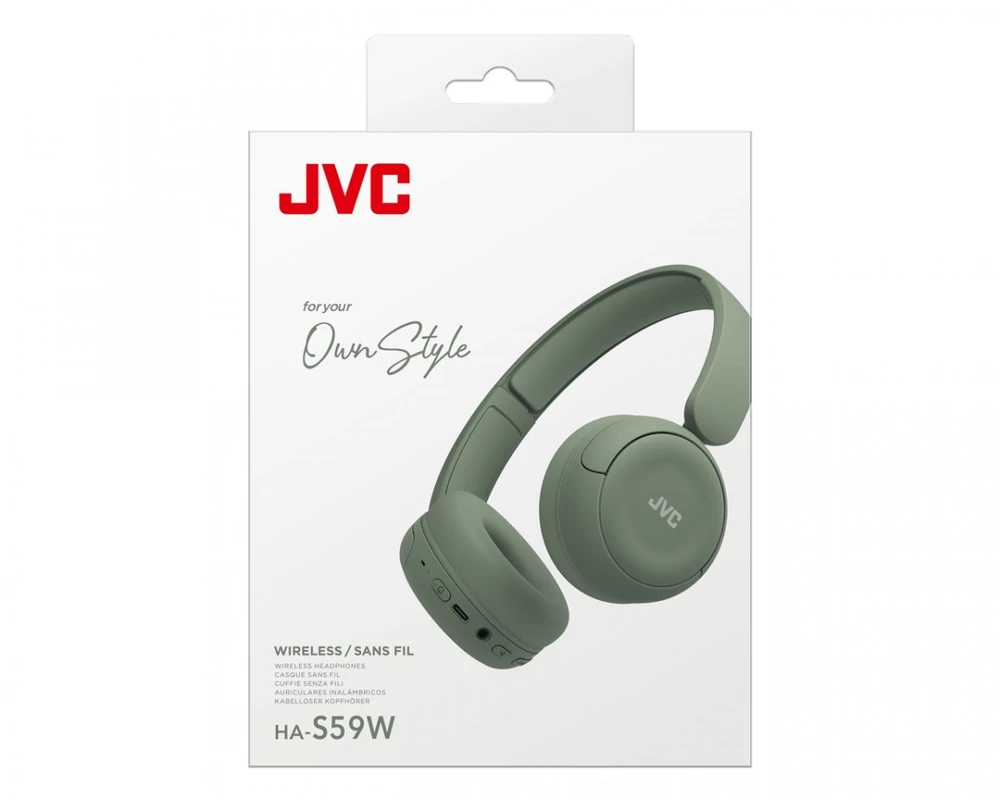 JVC, HA-S59W-GU, chaki žalios sp. dinaminės ausinės, mikrofonas