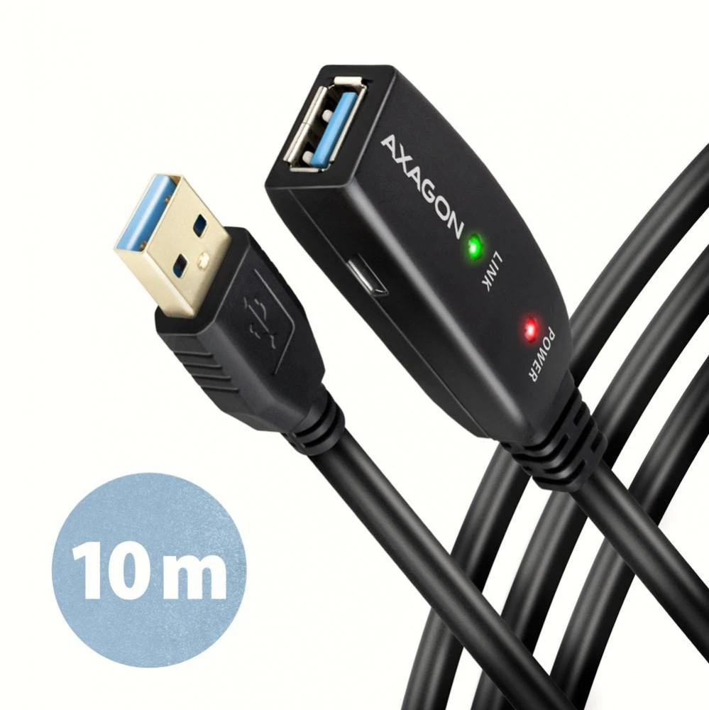 Axagon Active prailginimo USB 3.2 Gen 1 A-M > A-F laidas, 10 m ilgio. Maitinimo variantas.