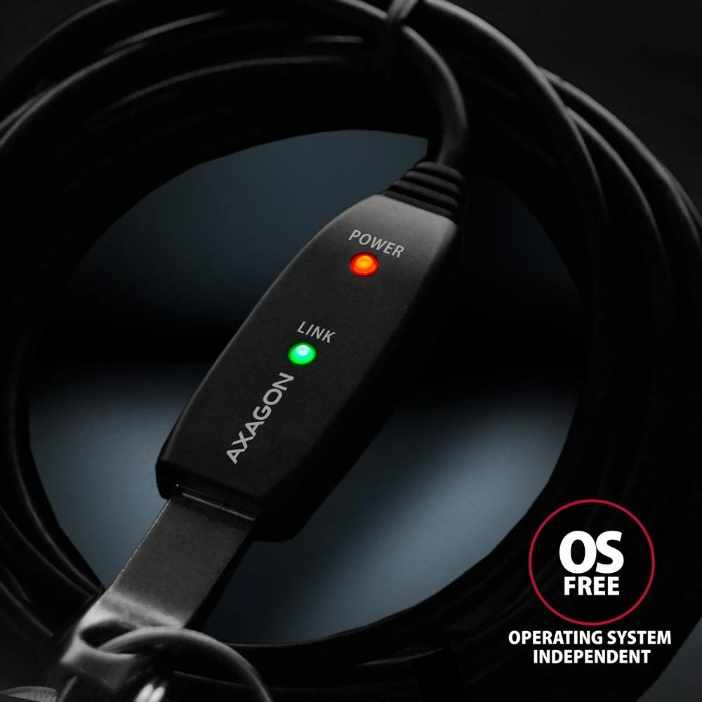 Axagon Active prailginimo USB 3.2 Gen 1 A-M > A-F laidas, 10 m ilgio. Maitinimo variantas.