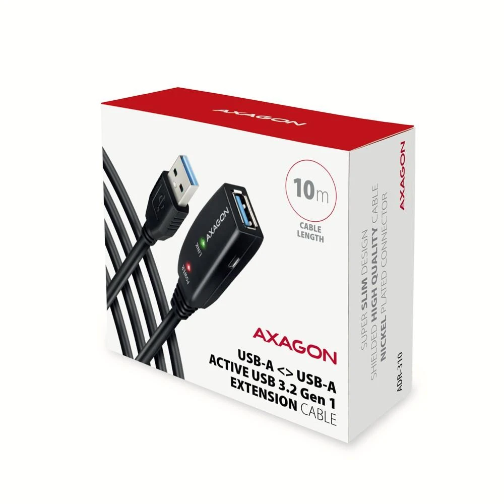 Axagon Active prailginimo USB 3.2 Gen 1 A-M > A-F laidas, 10 m ilgio. Maitinimo variantas.