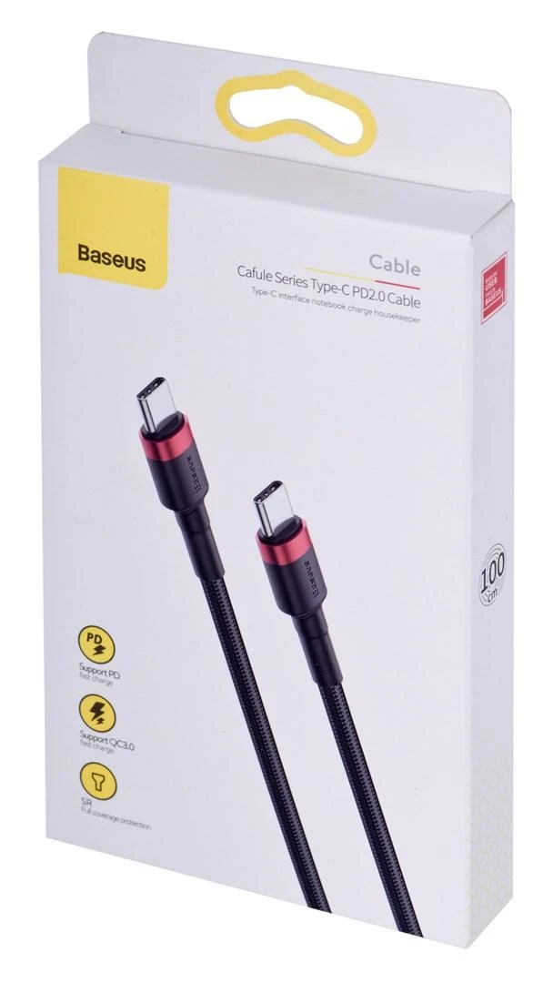 Kabelis Baseus USB2.0 C-USB C kištukas 1 m, su nailoniniu šarvu Cafule, raudonas/juodas