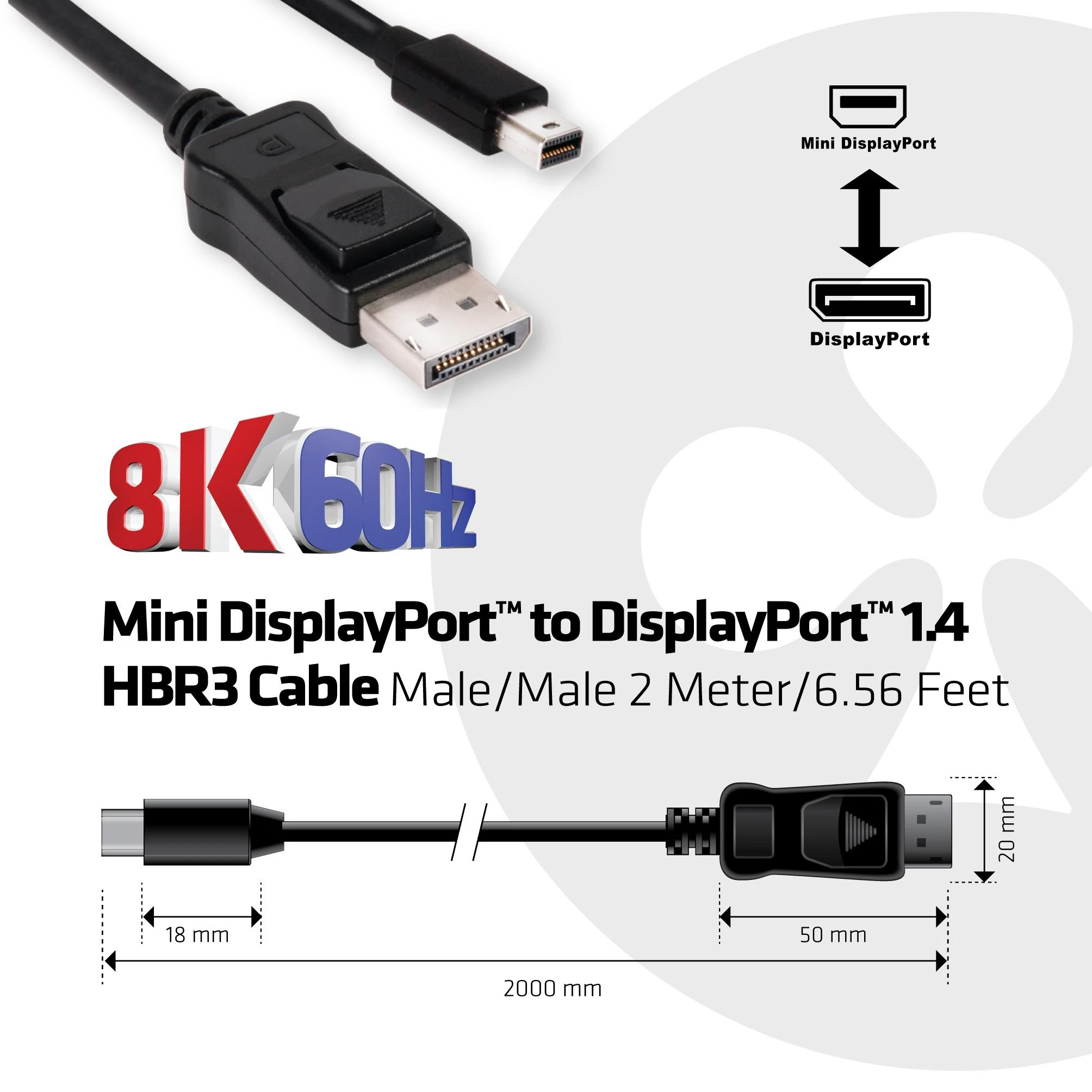 Club 3D Mini DisplayPort - DisplayPort kabelis su techniniais duomenimis