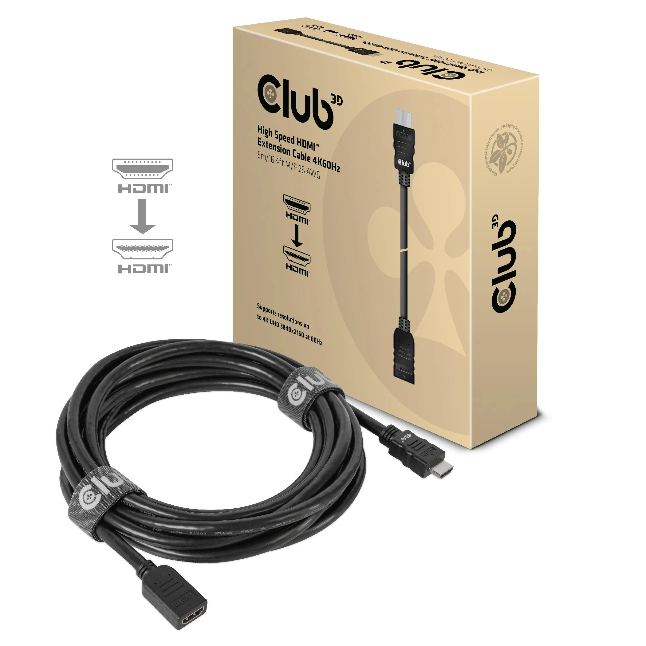 CLUB 3D didelės spartos HDMI™ prailginimo kabelis 4K60Hz M/F 5m
