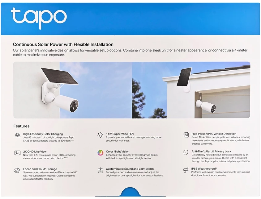 TP-Link Tapo saulės energija varomų apsaugos kamerų rinkinys 1 × C425, 1 × A201