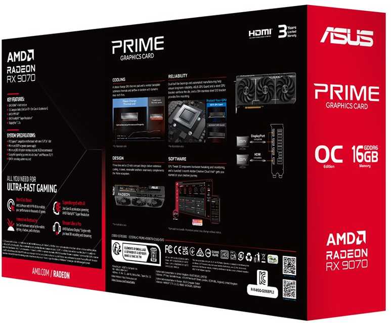 Vaizdo plokštė ASUS Prime Radeon RX 9070 EVO OC Edition, 16384 MB GDDR6