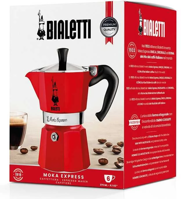 Moka puodas BIALETTI Moka Express (Netaikoma, raudona spalva)