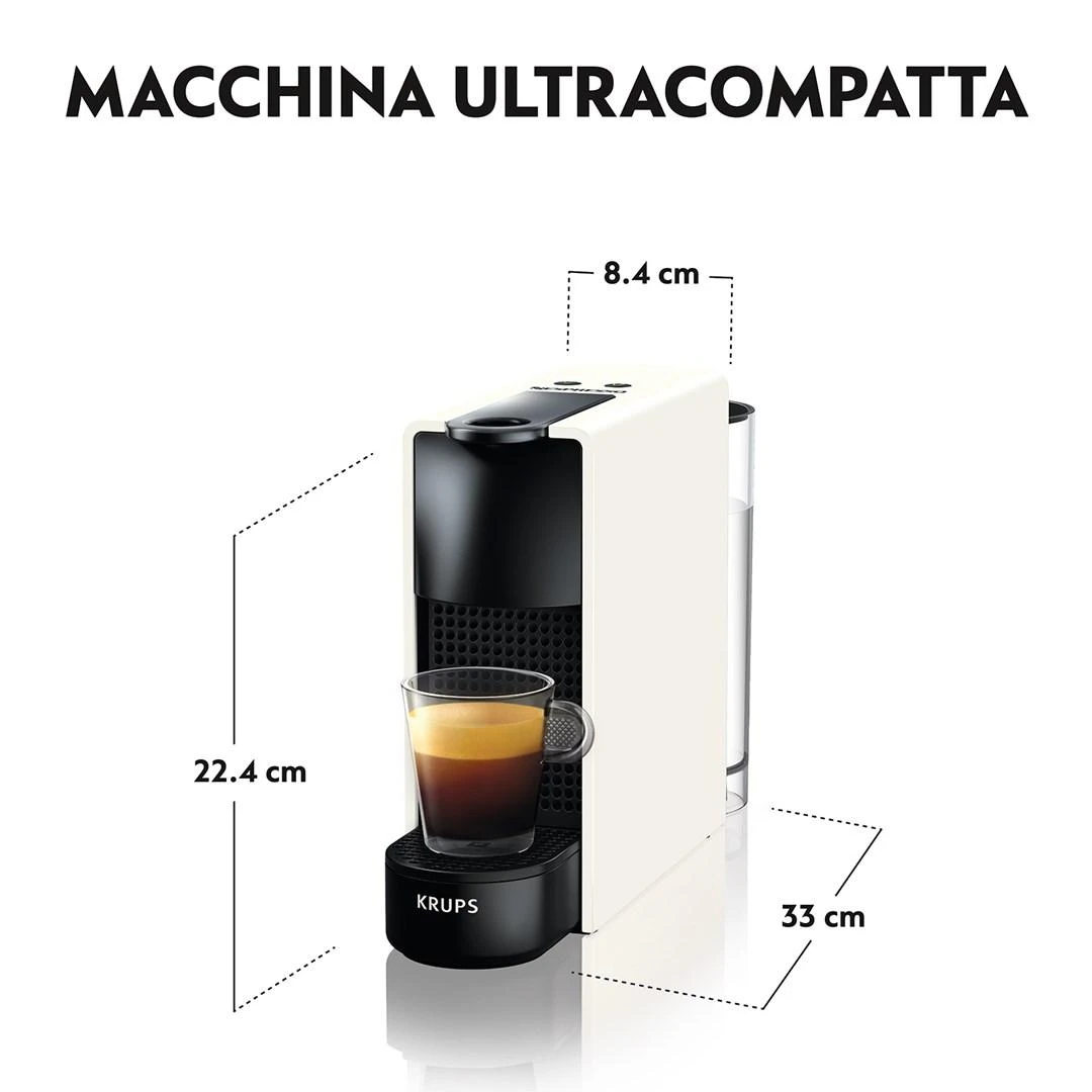 Kavos aparatas kapsulinis Krups Nespresso Essenza Mini XN1101 (1260W, baltos spalvos)