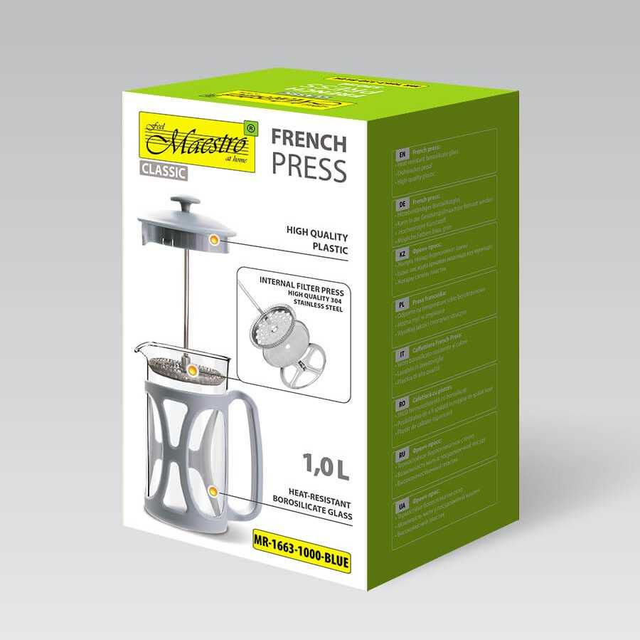 Mėlyna French press MAESTRO MR-1663 (MR-1663-1000-Mėlynas) 1000 ml Mėlyna