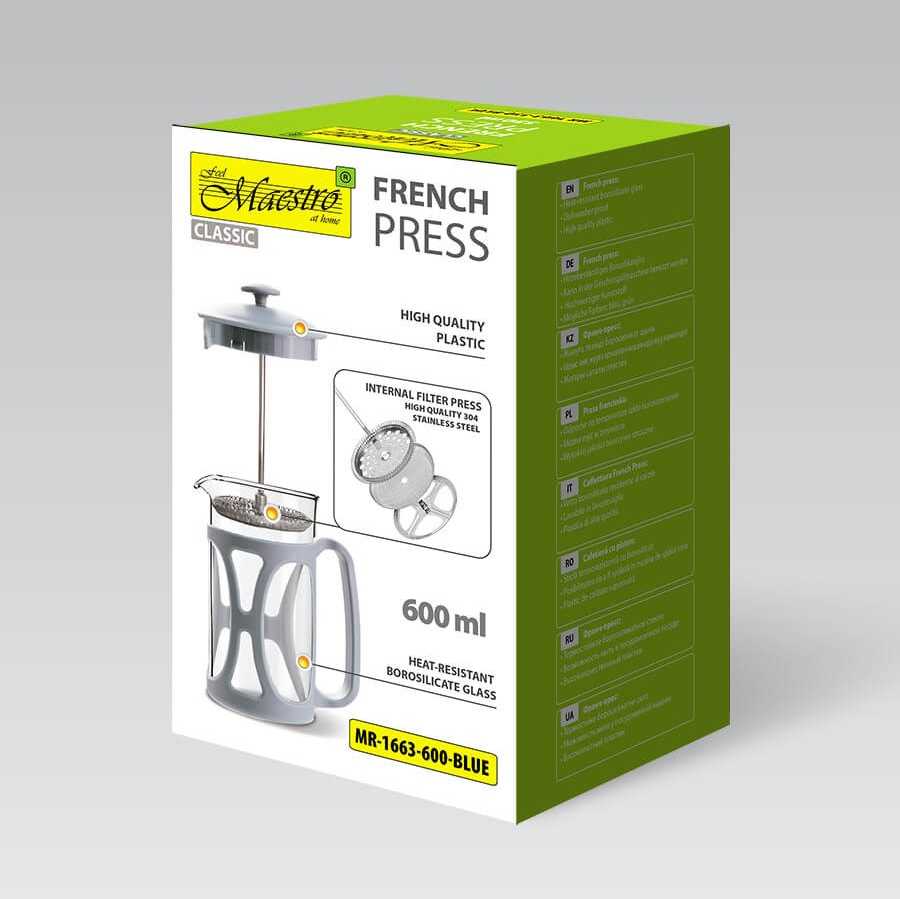 Mėlyna French press MAESTRO MR-1663 (MR-1663-600-Mėlynas) 600 ml Mėlyna
