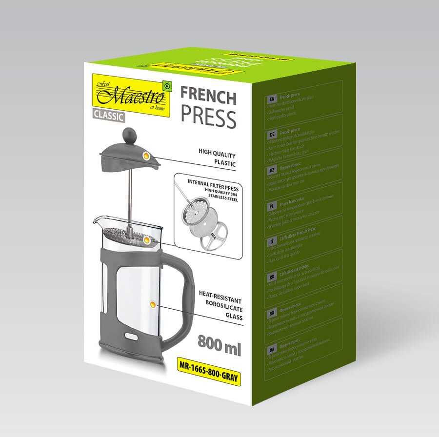 Prancūziškas presas MAESTRO MR-1665 (MR-1665-800-GRAY) 800 ml Pilkas