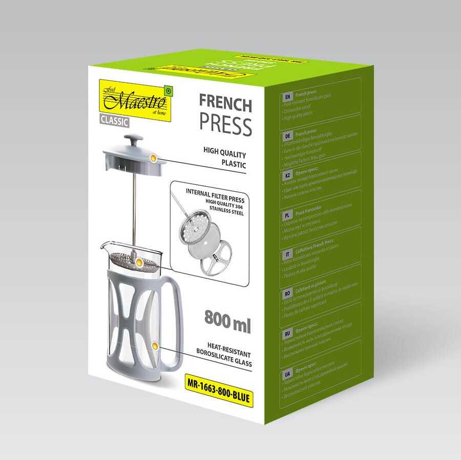 Mėlyna French press MAESTRO MR-1663 (MR-1663-800-Mėlynas) 800 ml Mėlyna