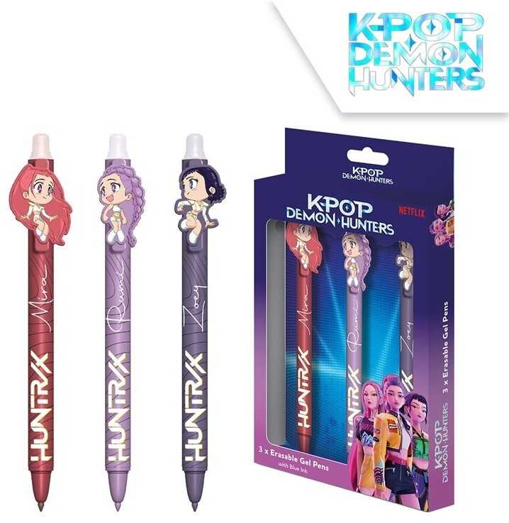 KPOP Kids Euroswan 3 ištrinamų K-pop demonų medžiotojų rašiklių rinkinys