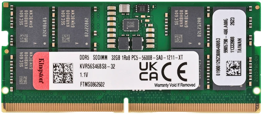 RAM „Kingston Technology KVR56S46BS8-32“ atminties modulis 32 GB, 1 x 32 GB DDR5 5600 MT/s 262 kontaktų SO-DIMM