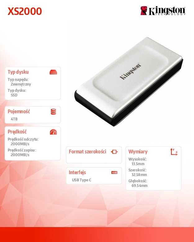 Kietasis diskas Kingston SSD diskas xs2000 4000 GB USB 3.2 gen2.2 išorinis