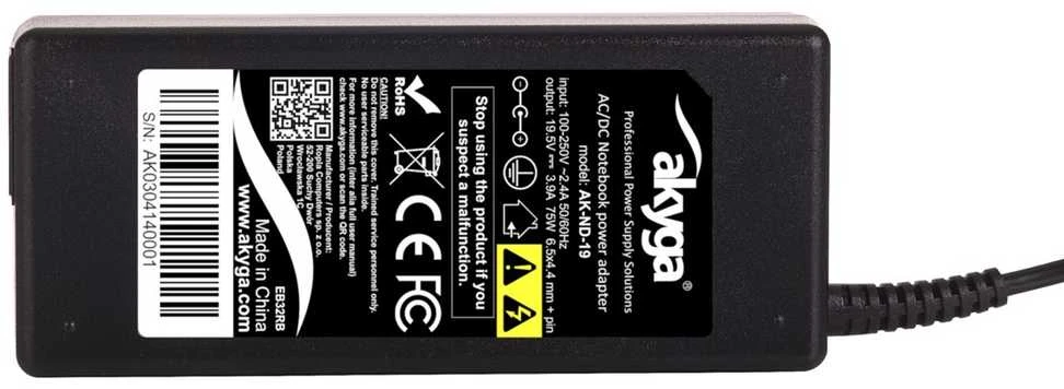 Kintamosios srovės adapteris akyga ak-nd-19, skirtas sony nešiojamam kompiuteriui (19,5 V; 3,9 A; 75 W; 6,5 mm x 4,4 mm)