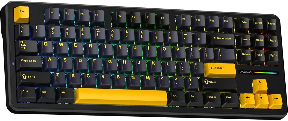 AULA Gasket F87 Thunder Juodas GrayWood RGB Klaviatūra