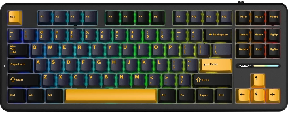 AULA Gasket F87 Thunder Juodas GrayWood RGB Klaviatūra