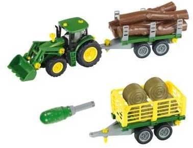 Klein John Deere traktorius su dviem priekabomis