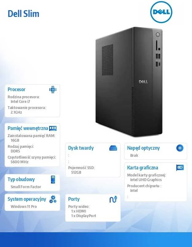 Kompiuteris Dell Slim ECS1250 Win11Pro i7-14700/16GB/512GB SSD/Intel UHD 770/Wi-Fi + BT/KB/Mouse/3YS
