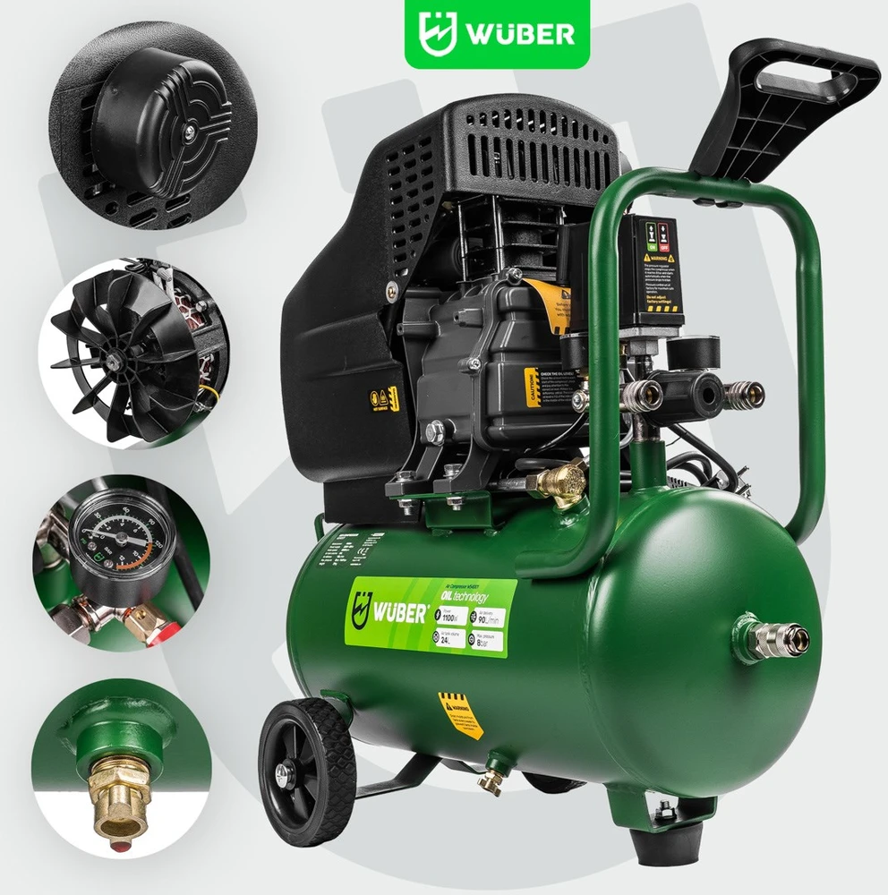 Tepalinis oro kompresorius Wuber W54001, 24 l, 1100 W, 90 l/min, 8 bar