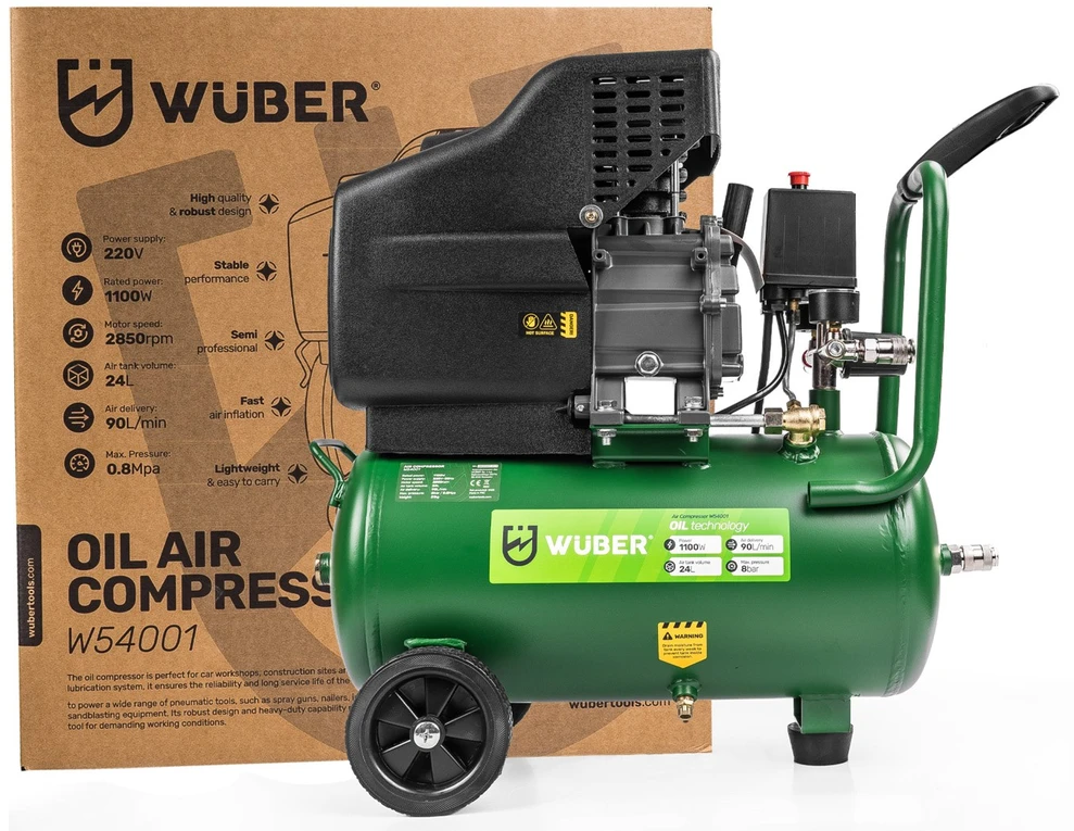 Tepalinis oro kompresorius Wuber W54001, 24 l, 1100 W, 90 l/min, 8 bar