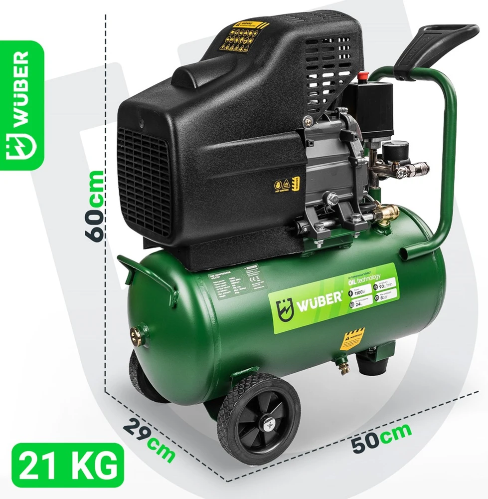 Tepalinis oro kompresorius Wuber W54001, 24 l, 1100 W, 90 l/min, 8 bar