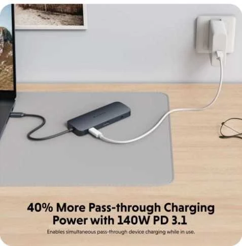 Hiper | „HyperDrive EcoSmart Gen.2“ universalus USB-C 10 viename šakotuvas su 140 W PD3.1 maitinimo šaltiniu | Ethernet LAN (RJ-45) jungtys 1 | HDMI jungtys kiekis 1