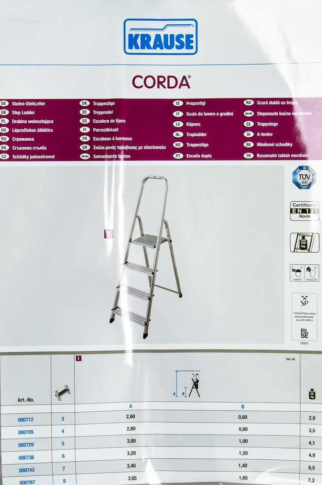 Corda aliuminio namų kopėčios 4 laipteliai 000705 krause